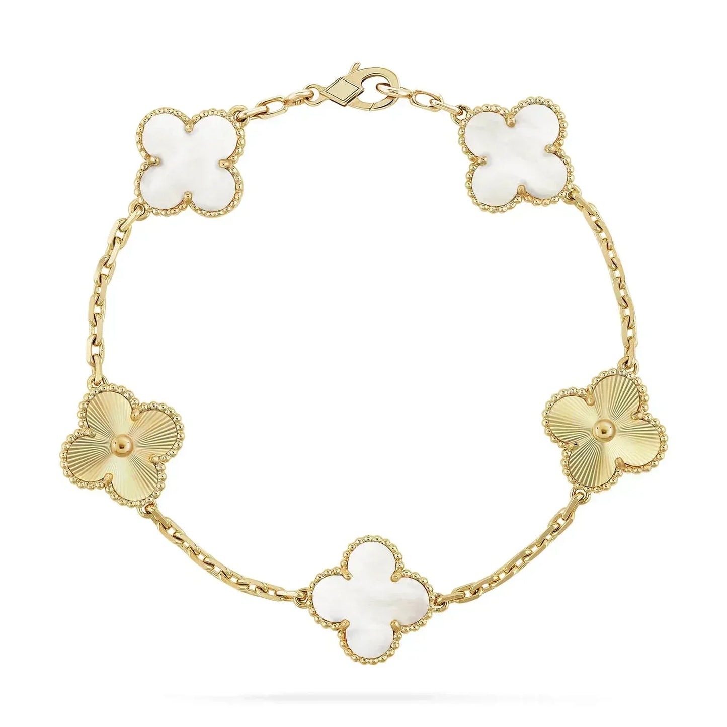 [Love Lucky]CLOVER BRACELET 5 MOTIF WHITE MOP PINK GOLD