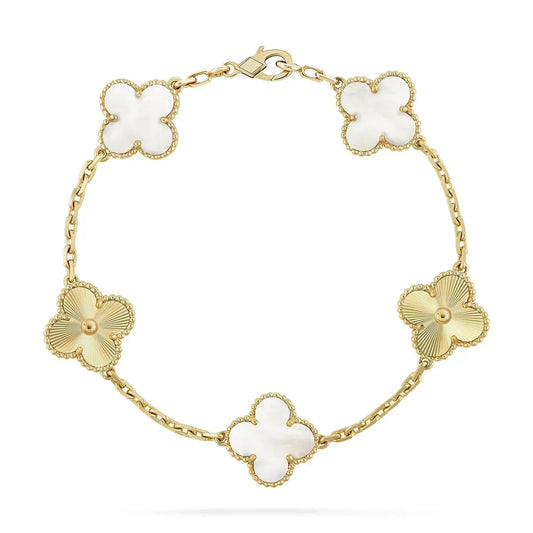 [Love Lucky]CLOVER BRACELET 5 MOTIF WHITE MOP PINK GOLD