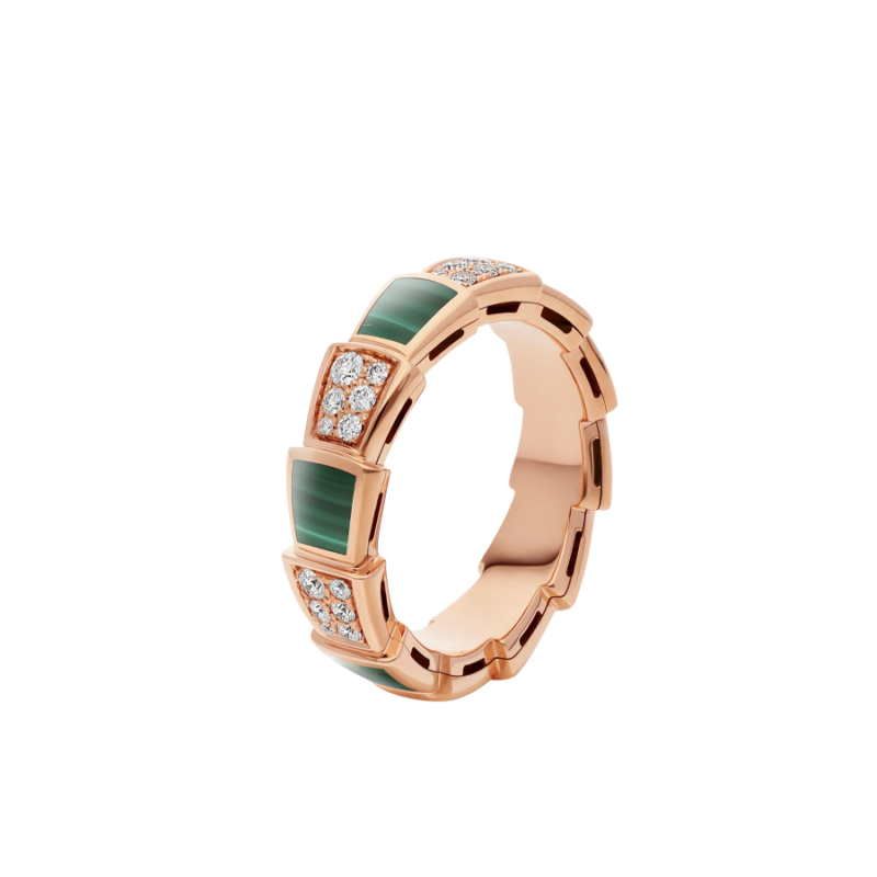 [Love Lucky]SERPENTI RING PINK GOLD MALACHITE DIAMOND PAVED 4MM