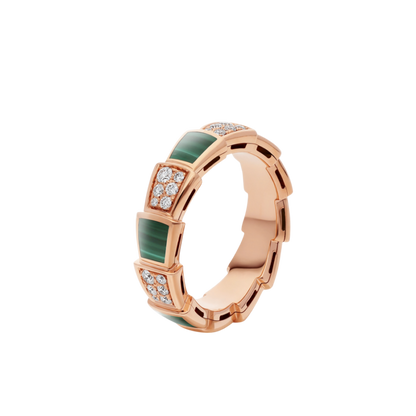 [Love Lucky]SERPENTI RING PINK GOLD MALACHITE DIAMOND PAVED 4MM