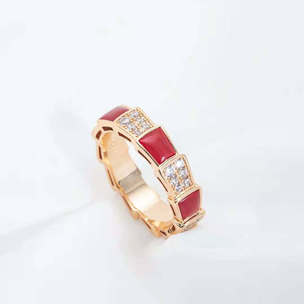 [Love Lucky]SERPENTI RING PINK GOLD CARNELIAN DIAMOND PAVED 4MM