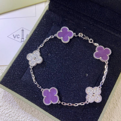 [Love Lucky]CLOVER 5 MOTIFS PURPLE VIOLET DIAMOND BRACELET