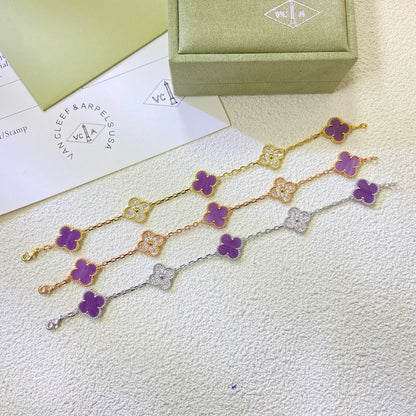 [Love Lucky]CLOVER 5 MOTIFS PURPLE VIOLET DIAMOND BRACELET