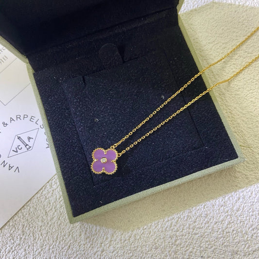 [Love Lucky]CLOVER 15MM DIAMOND PURPLE VIOLET NECKLACE