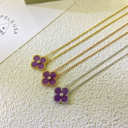 [Love Lucky]CLOVER 15MM DIAMOND PURPLE VIOLET NECKLACE