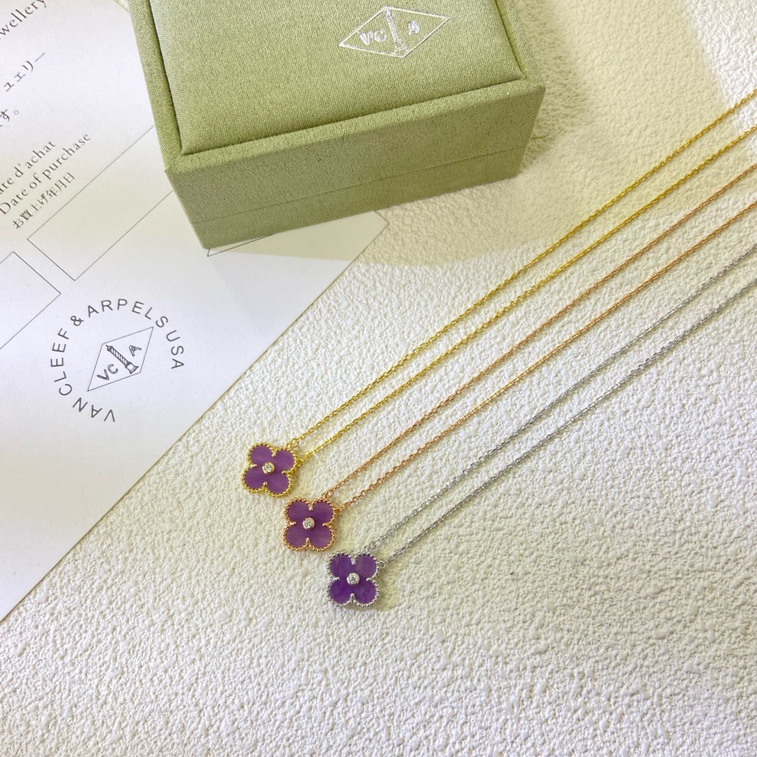 [Love Lucky]CLOVER 15MM DIAMOND PURPLE VIOLET NECKLACE