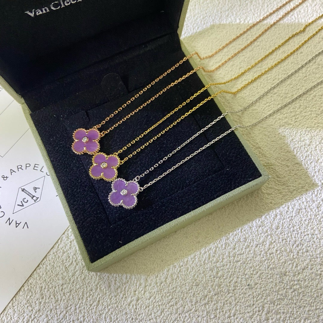 [Love Lucky]CLOVER 15MM DIAMOND PURPLE VIOLET NECKLACE