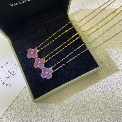 [Love Lucky]CLOVER 15MM DIAMOND PURPLE VIOLET NECKLACE