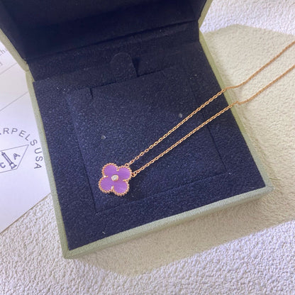 [Love Lucky]CLOVER 15MM DIAMOND PURPLE VIOLET NECKLACE