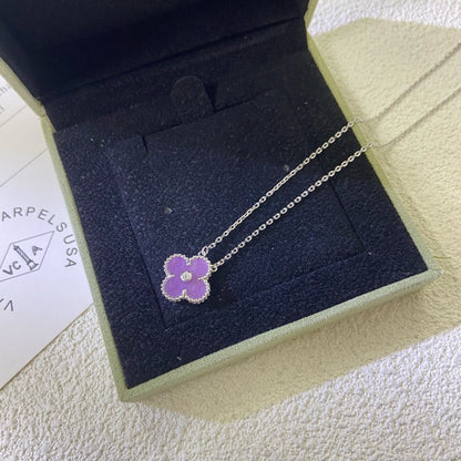 [Love Lucky]CLOVER 15MM DIAMOND PURPLE VIOLET NECKLACE