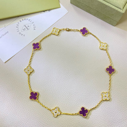 [Love Lucky]CLOVER 10 MOTIFS PURPLE VIOLET DIAMOND NECKLACE