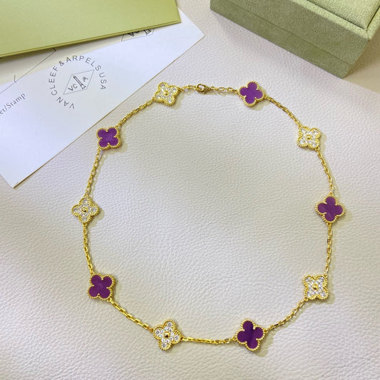 [Love Lucky]CLOVER 10 MOTIFS PURPLE VIOLET DIAMOND NECKLACE
