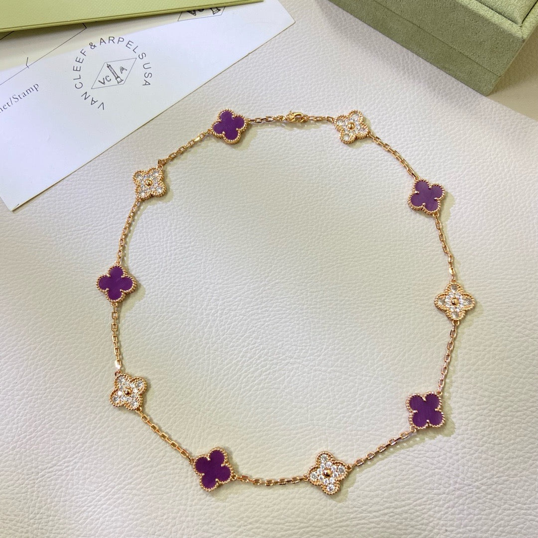 [Love Lucky]CLOVER 10 MOTIFS PURPLE VIOLET DIAMOND NECKLACE