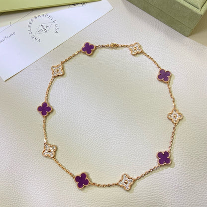 [Love Lucky]CLOVER 10 MOTIFS PURPLE VIOLET DIAMOND NECKLACE