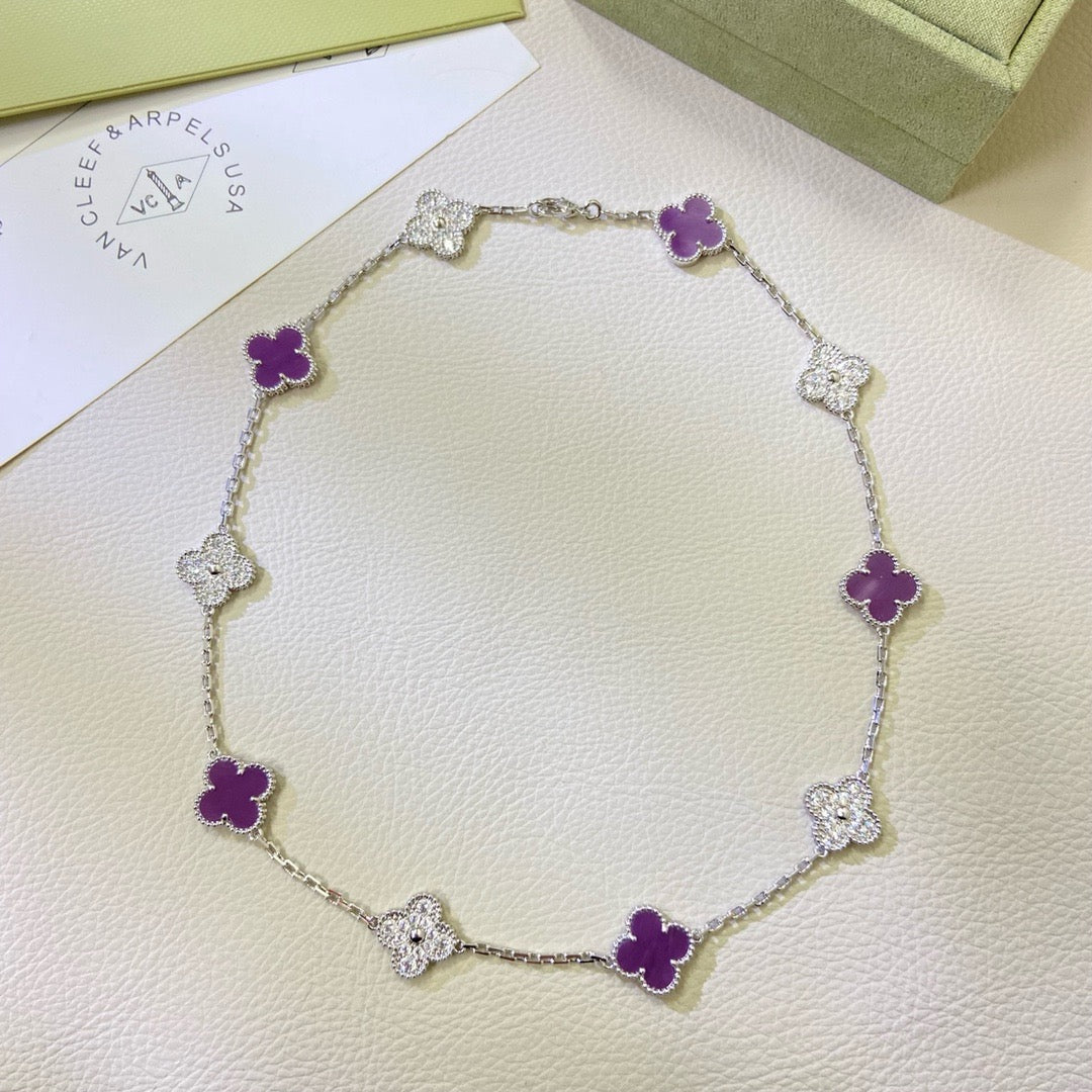 [Love Lucky]CLOVER 10 MOTIFS PURPLE VIOLET DIAMOND NECKLACE