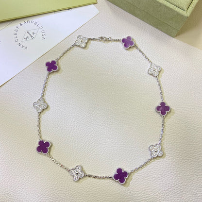 [Love Lucky]CLOVER 10 MOTIFS PURPLE VIOLET DIAMOND NECKLACE