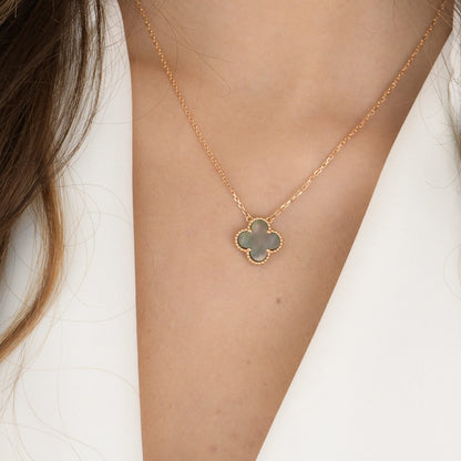 [Love Lucky]CLOVER 15MM  GRAY MOTHER OF PEARL NECKLACE