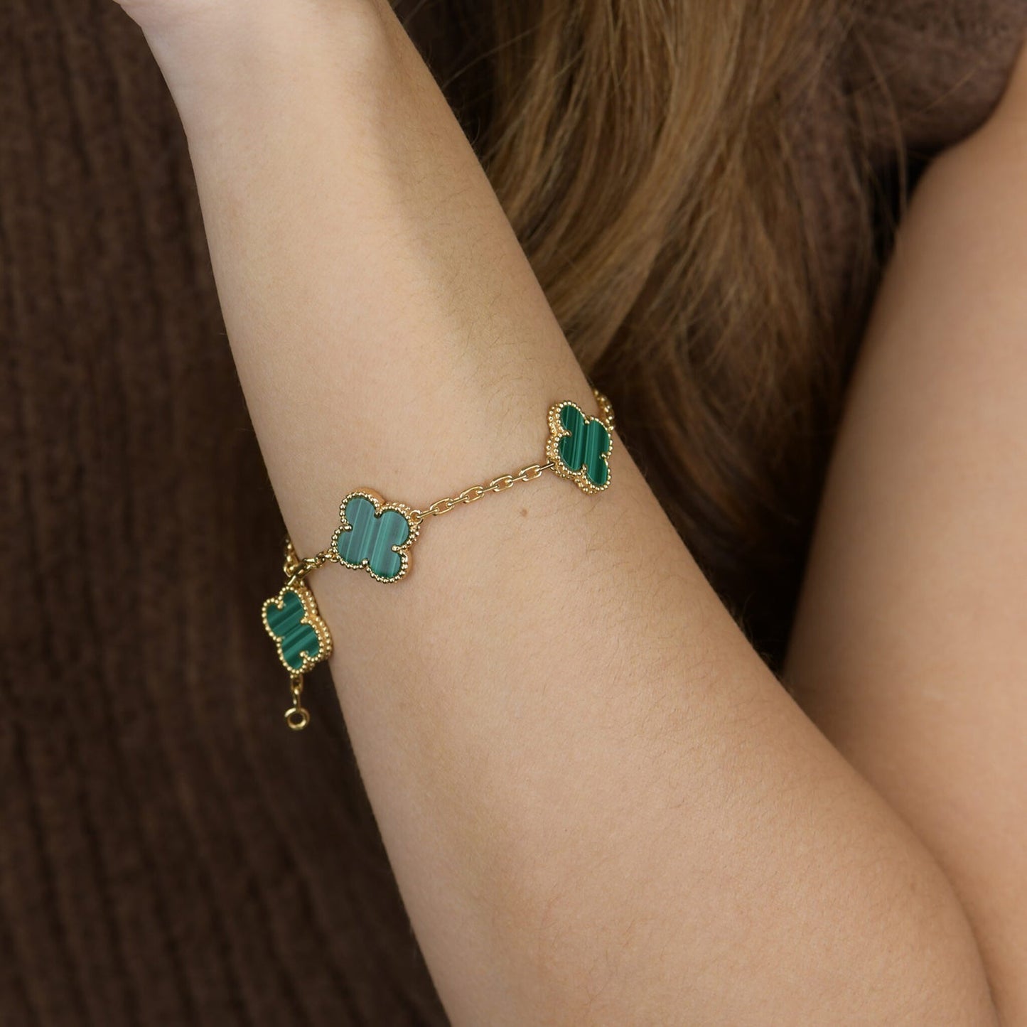 [Love Lucky]CLOVER 5 MOTIFS MALACHITE BRACELET