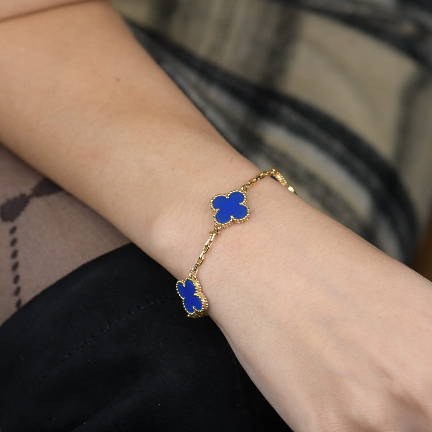 [Love Lucky]CLOVER 5 MOTIFS BLUE AGATE BRACELET