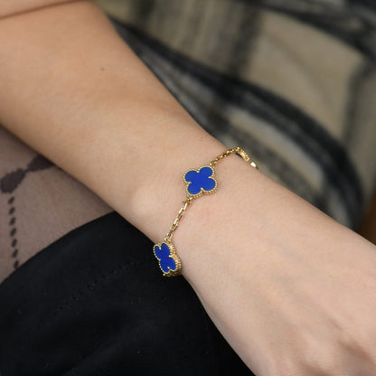 [Love Lucky]CLOVER 5 MOTIFS BLUE AGATE BRACELET