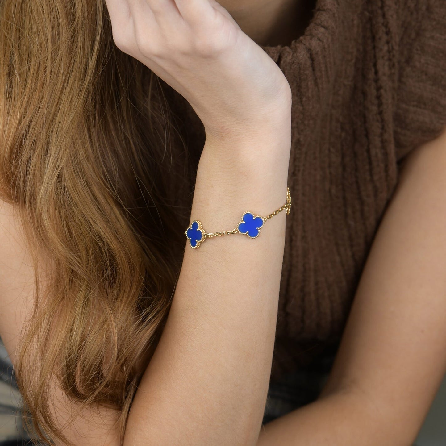 [Love Lucky]CLOVER 5 MOTIFS BLUE AGATE BRACELET