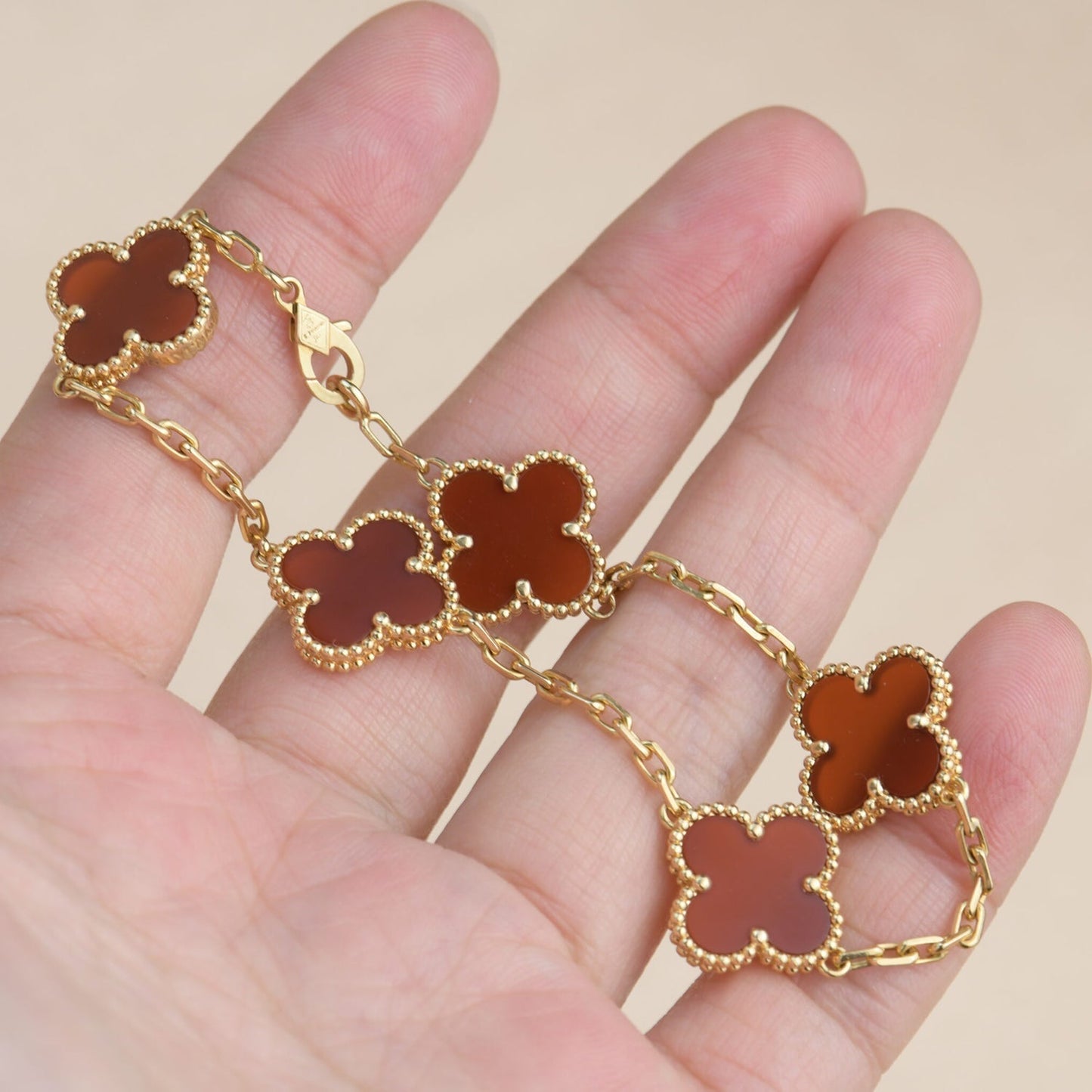[Love Lucky]CLOVER 5 MOTIFS RED AGATE  BRACELET
