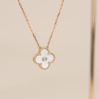 [Love Lucky]CLOVER 15MM DIAMOND WHITE FRITILLARIA NECKLACE
