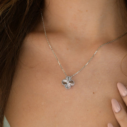 [Love Lucky]CLOVER  15MM DIAMOND LASER NECKLACE SILVER