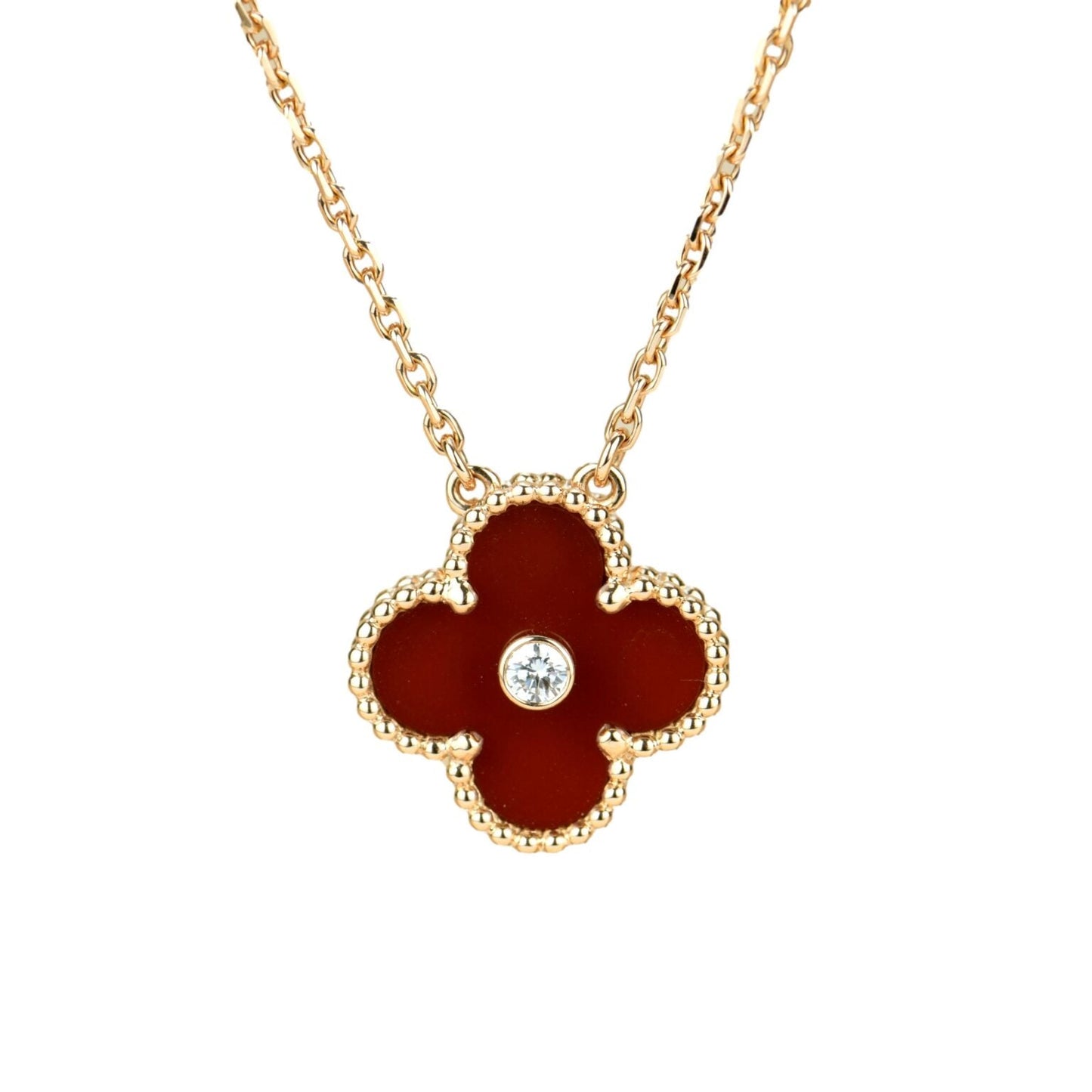 [Love Lucky]CLOVER 15MM DIAMOND CARNELIAN NECKLACE