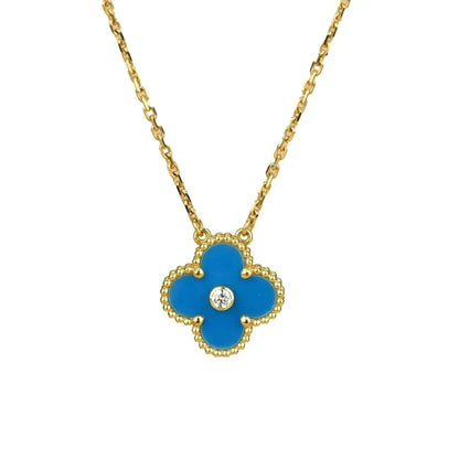 [Love Lucky]CLOVER 15MM DIAMOND AND BLUE AGATE NECKLACE