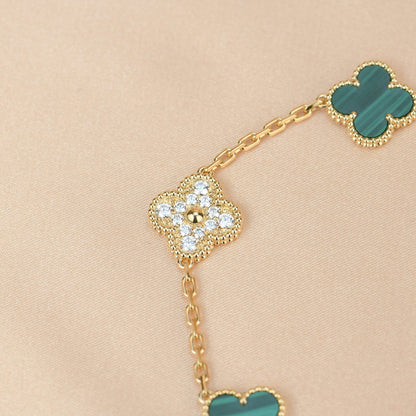 [Love Lucky]CLOVER  5 MOTIF MALACHITE DIAMOND BRACELET