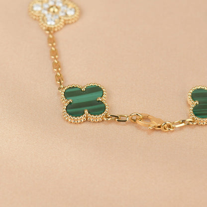 [Love Lucky]CLOVER  5 MOTIF MALACHITE DIAMOND BRACELET