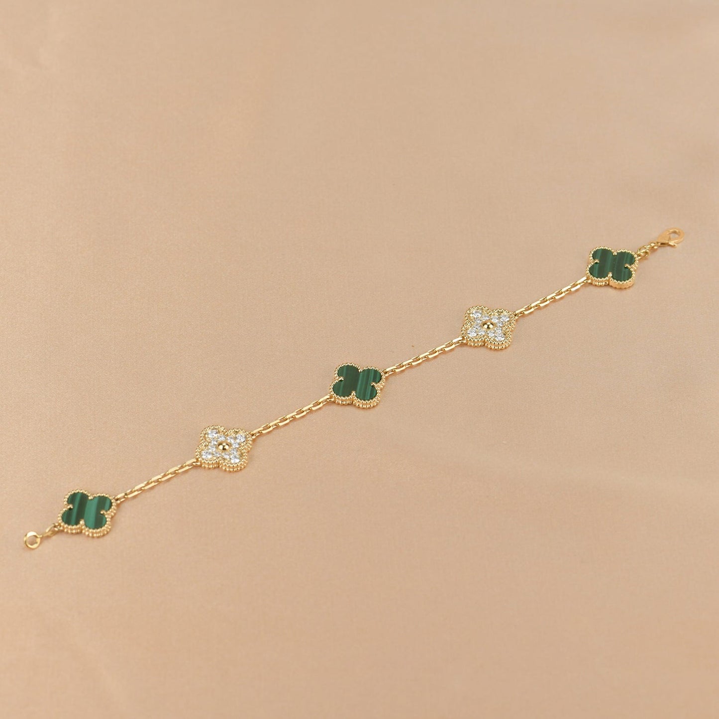 [Love Lucky]CLOVER  5 MOTIF MALACHITE DIAMOND BRACELET