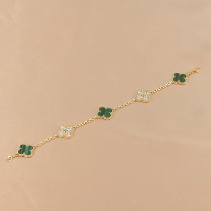 [Love Lucky]CLOVER  5 MOTIF MALACHITE DIAMOND BRACELET
