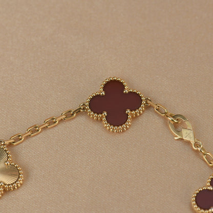[Love Lucky]CLOVER  5 MOTIFS CARNELIAN GOLD BRACELET