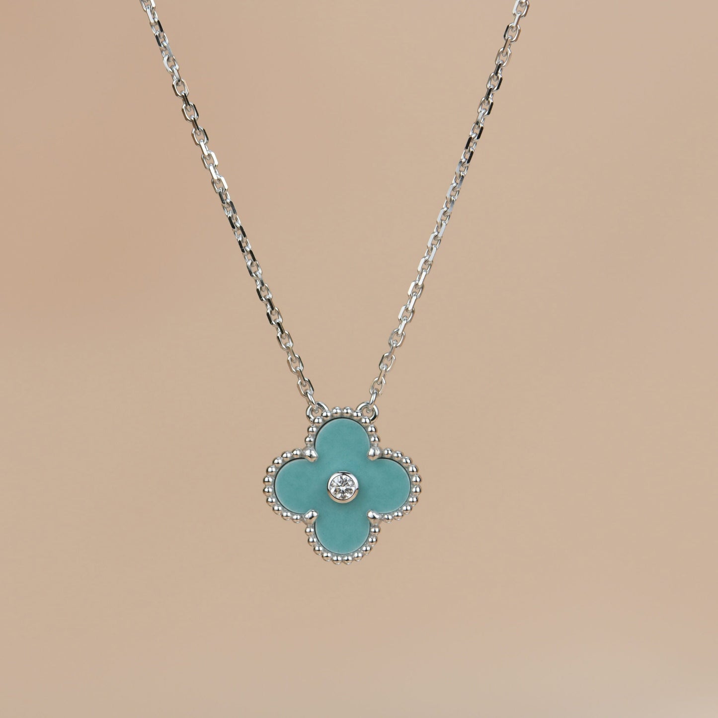 [Love Lucky]CLOVER 15MM DIAMOND SVRES PORCELAIN  NECKLACE SILVER