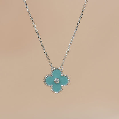 [Love Lucky]CLOVER 15MM DIAMOND SVRES PORCELAIN  NECKLACE SILVER