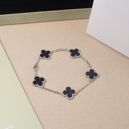 [Love Lucky]CLOVER 5 MOTIF ONYXS  BRACELET SILVER