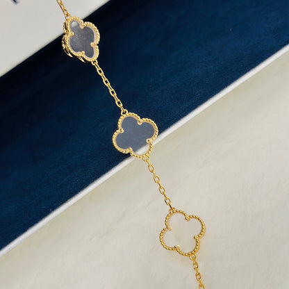 [Love Lucky]CLOVER 5 MOTIF ROCK CRYSTAL PINK GOLD BRACELET