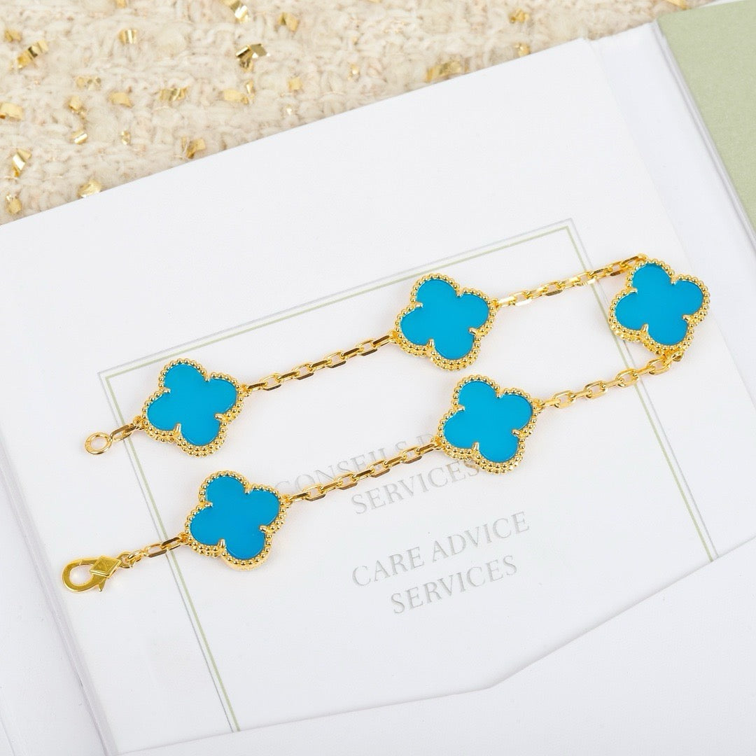 [Love Lucky]CLOVER 5 MOTIFS TURQUOISE BRACELET