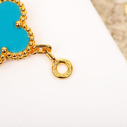 [Love Lucky]CLOVER 5 MOTIF TURQUOISE DIAMOND GOLD BRACELET