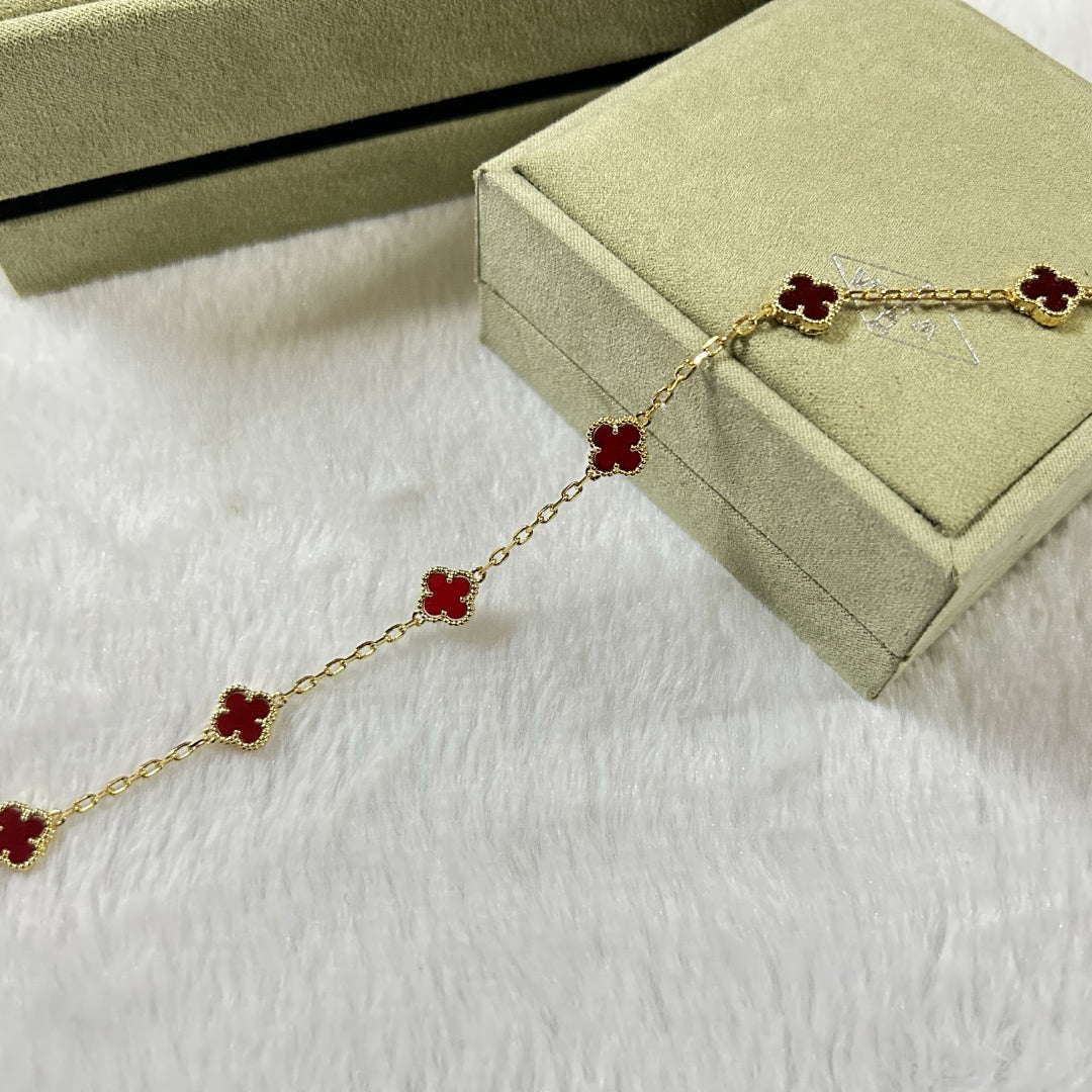 [Love Lucky]CLOVER 6 MOTIF RED AGATE BRACELET