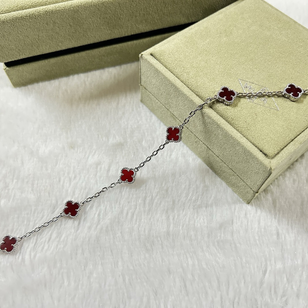 [Love Lucky]CLOVER 6 MOTIF RED AGATE BRACELET