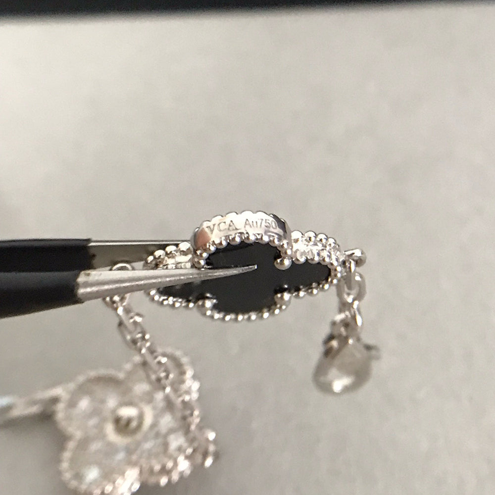 [Love Lucky]CLOVER 5 MOTIF ONYXS DIAMOND BRACELET SILVER