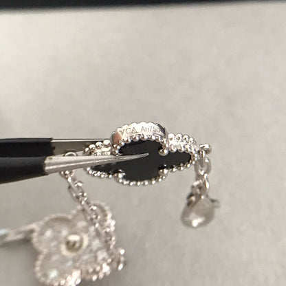 [Love Lucky]CLOVER 5 MOTIF ONYXS DIAMOND BRACELET SILVER
