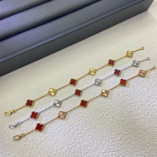 [Love Lucky]CLOVER 6 MOTIF RED AGATE LASER BRACELET
