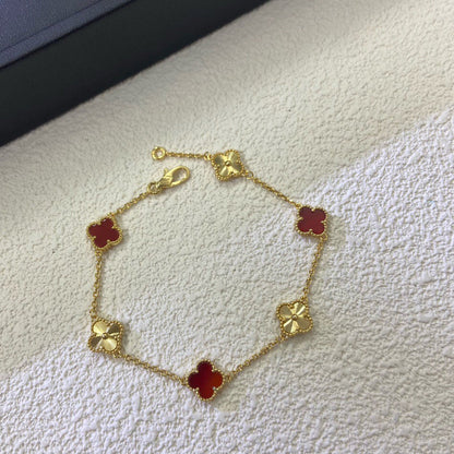 [Love Lucky]CLOVER 6 MOTIF RED AGATE LASER BRACELET