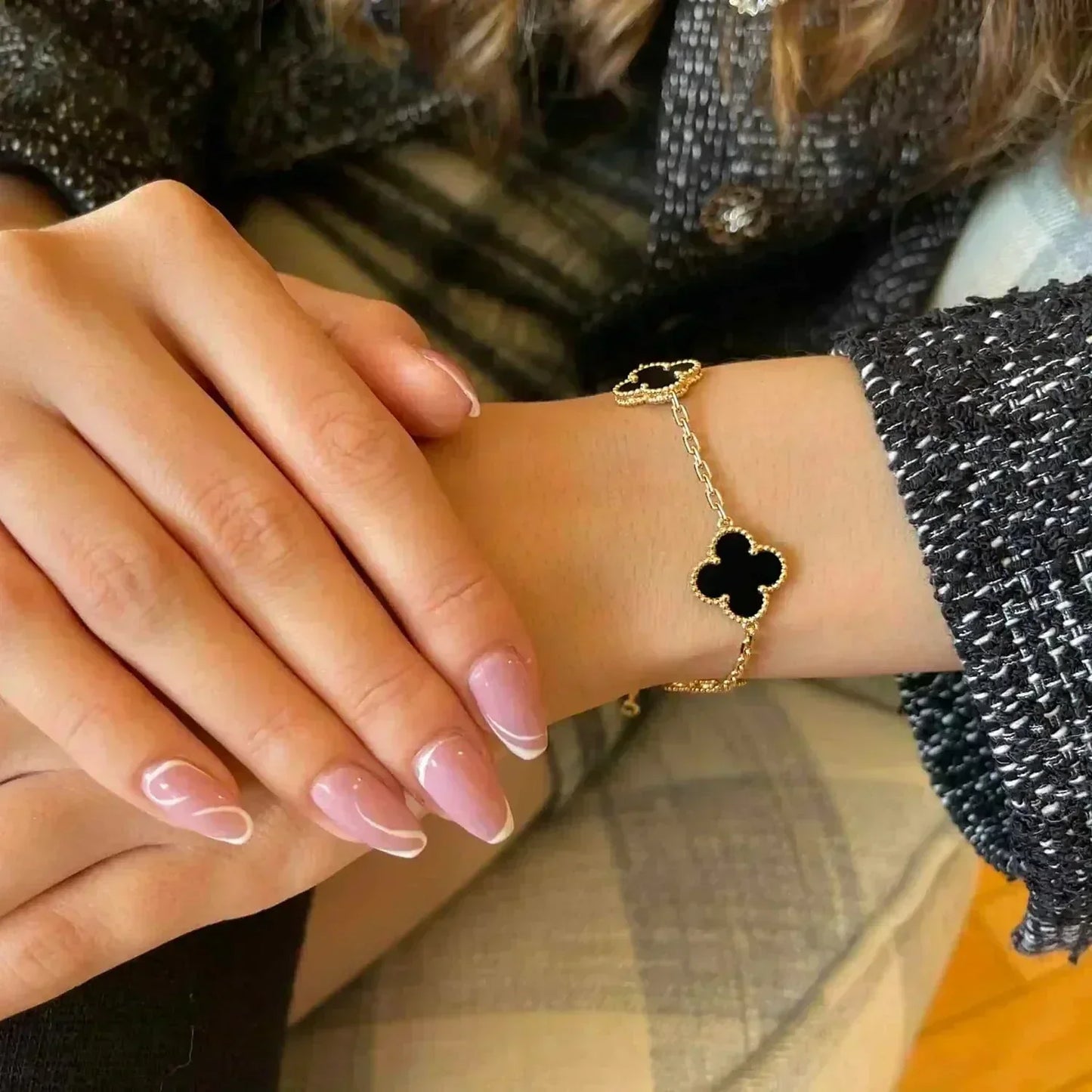 [Love Lucky]CLOVER  5 MOTIFS BLACK ONYX BRACELET