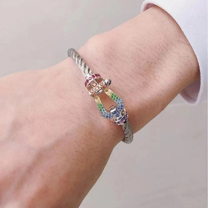 [Love Lucky]FORC LARGE HORSESHOE  COLORED DIAMOND BRACELET SILVER