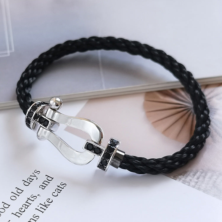 [Love Lucky]FORCE LARGE HORSESHOE BLACK DIAMOND BRACELET SILVER